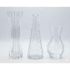 Vintage Clear Glass Bud Vase Trio: Mikasa, IKEA Emma Dafnäs and Hammered Glass